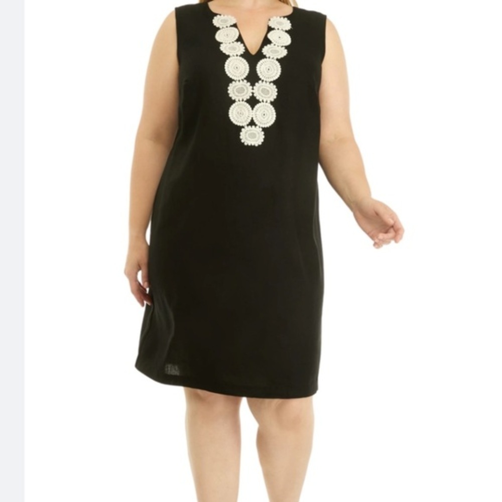 52Seven Black Boho Linen Classic Dress |Women’s casual Travel Occasion Dress 1XL